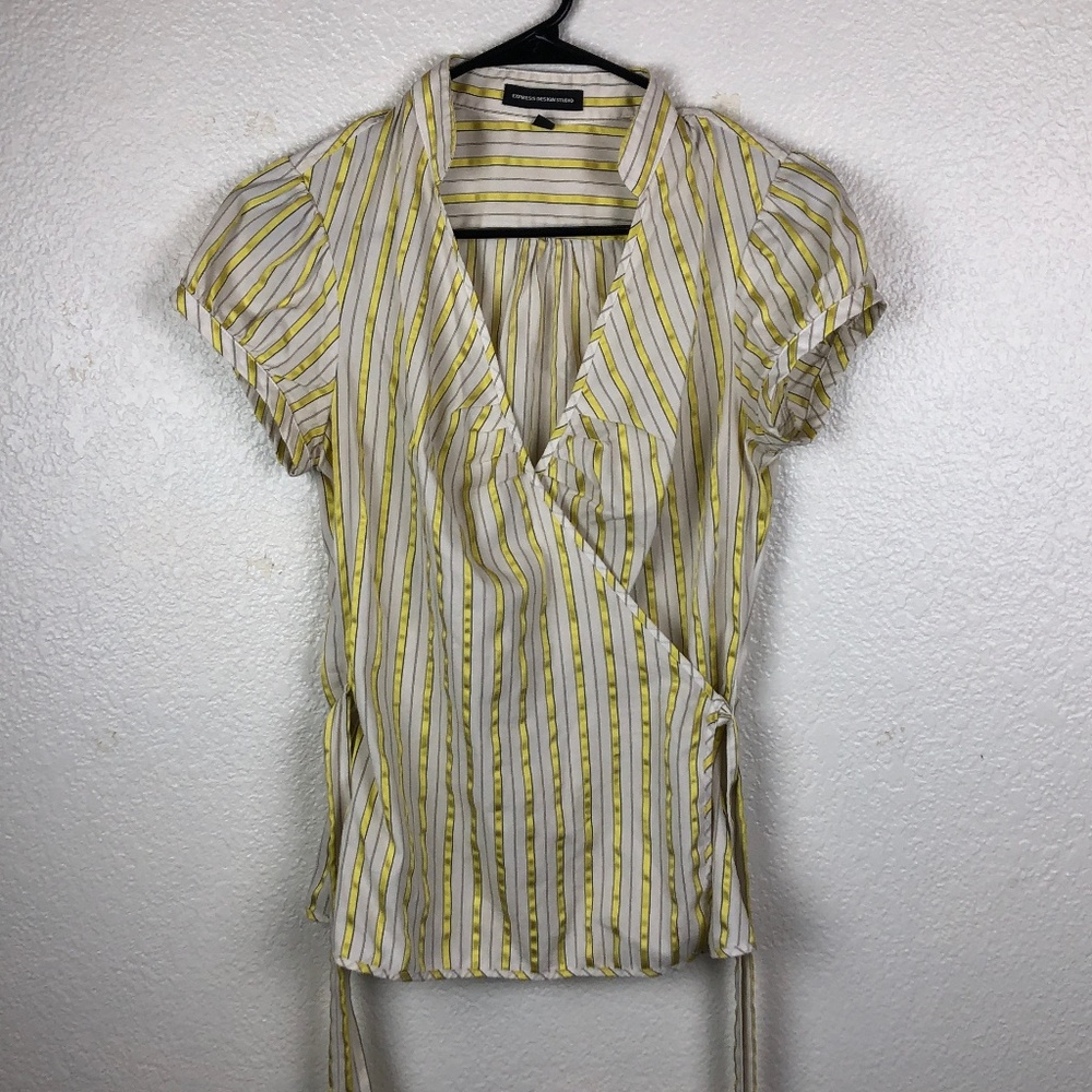 Express Design Studio Wrap Yellow Striped Top